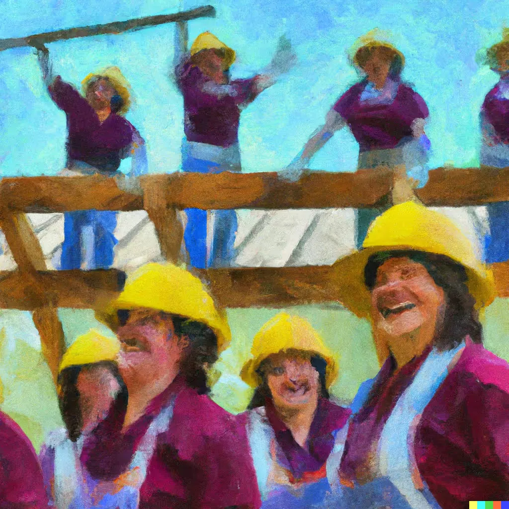 dall e image of happy women in construction